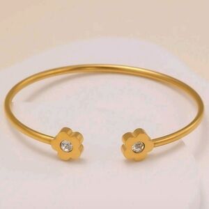 Gold Flower Cuff Bangle Bracelet